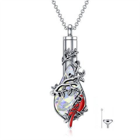 Sterling Silver Heart TearDangle Hummingbird Cardinal Urn Necklace for Ashes