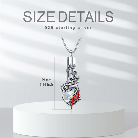 Sterling Silver Heart TearDangle Hummingbird Cardinal Urn Necklace for Ashes