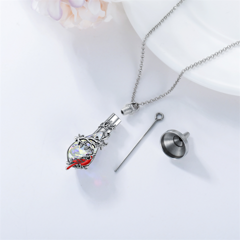 Sterling Silver Heart TearDangle Hummingbird Cardinal Urn Necklace for Ashes