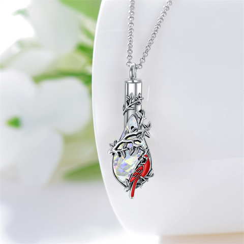 Sterling Silver Heart TearDangle Hummingbird Cardinal Urn Necklace for Ashes