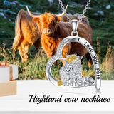 Highland Cow Necklace 925 Sterling Silver Mother Daughter Three Highland Cow Scottish Fluffy Highland Cow Pendant Jewelry Gifts for Women Girls