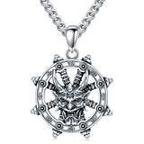 Demon Horns Mask Necklace Sterling Silver Buddhist Wheel Necklaces Gothic Ghost Punk Skull Pendant Jewelry for Men Women