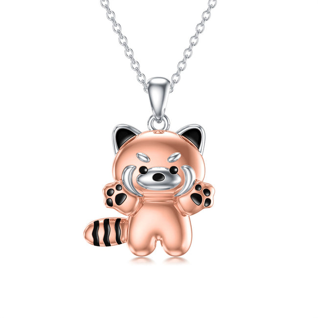 925 Sterling Silver Rose Gold Red Panda Necklace Panda Jewelry Christmas Gift for Women Daughter Friends