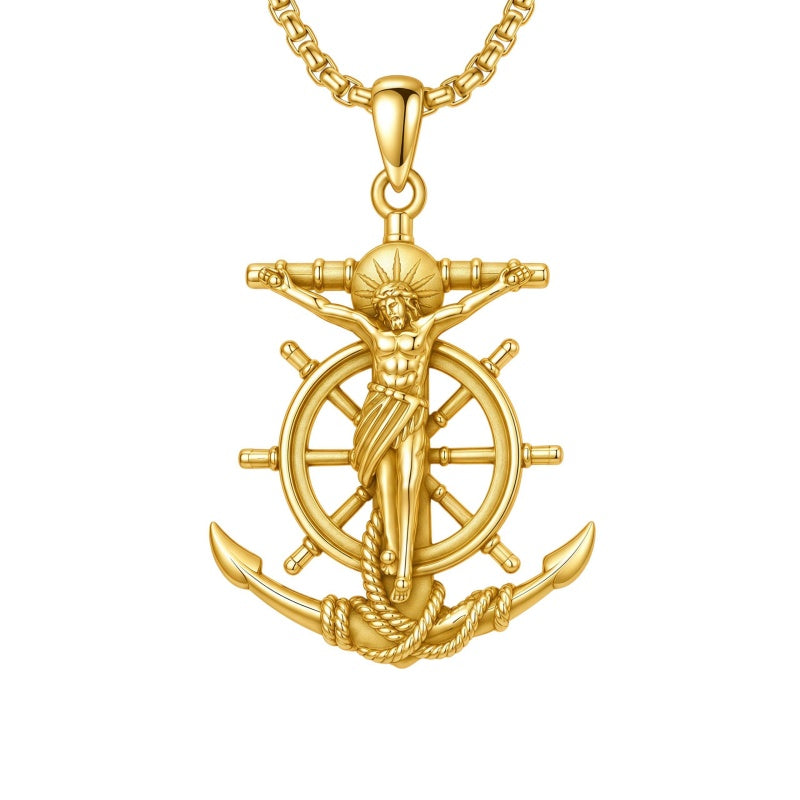 14K Gold Plated Religious Amulet  Cross Pendant Necklace