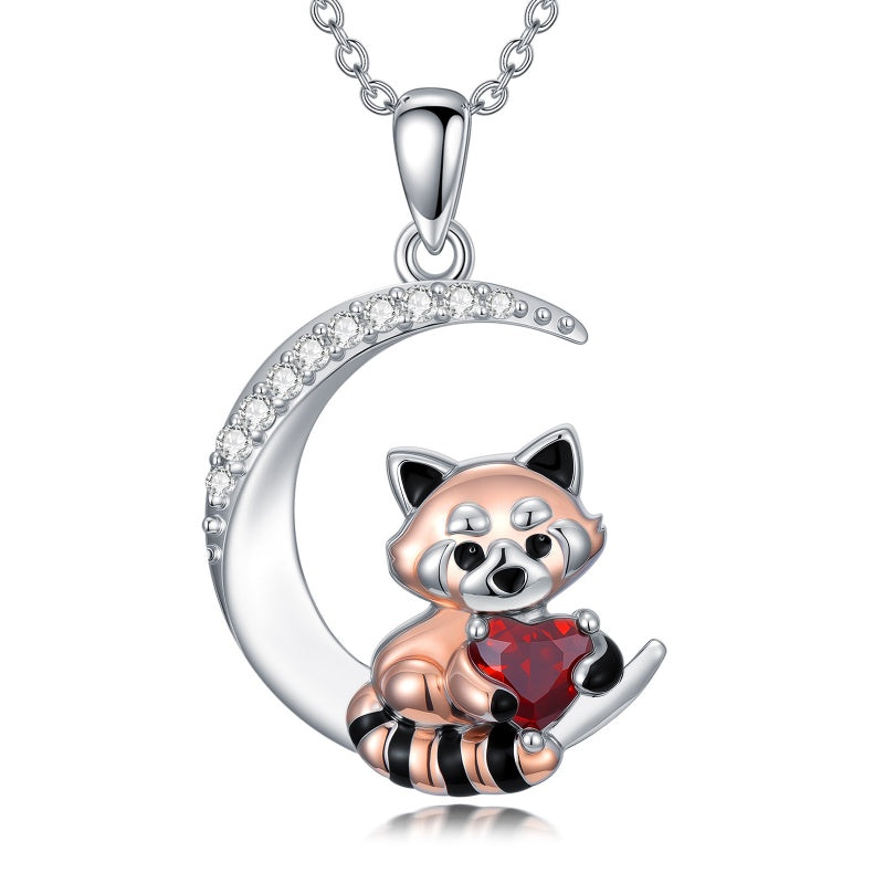 Sterling Silver Birthstone Red Panda Pendant Necklace Animal Jewelry Gifts for Women
