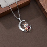 Sterling Silver Birthstone Red Panda Pendant Necklace Animal Jewelry Gifts for Women