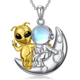Planet Necklace 925 Sterling Silver Alien and Astronaut Pendant Necklace Universe Jewelry Presents for Women Men