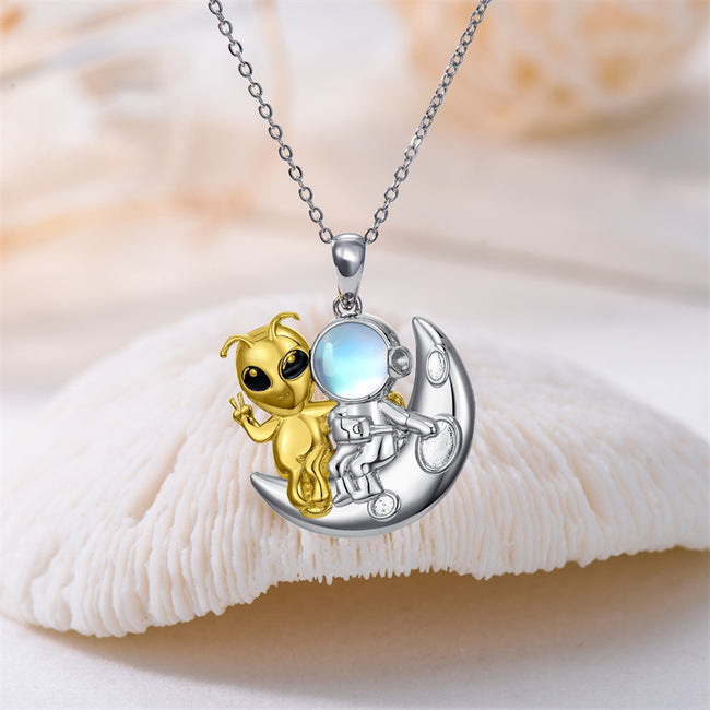 Planet Necklace 925 Sterling Silver Alien and Astronaut Pendant Necklace Universe Jewelry Presents for Women Men