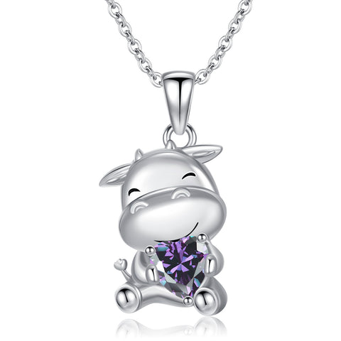 Sterling Silver Birthstone Cow Pendant Necklace