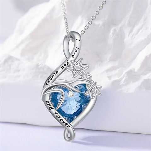 Sterling Silve 12Month  Birthstone Birth Flower Necklace  Pendant Necklace