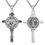 Sterling Silver Benedict Crucifix Protection Pendant Necklace