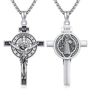 Sterling Silver Benedict Crucifix Protection Pendant Necklace