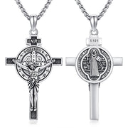 925 Sterling Silver  Benedict Crucifix Necklace Protection Catholic Jewelry Gifts for Men Women