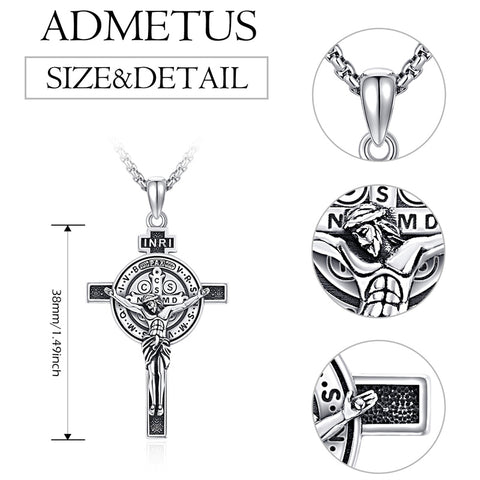 925 Sterling Silver  Benedict Crucifix Necklace Protection Catholic Jewelry Gifts for Men Women
