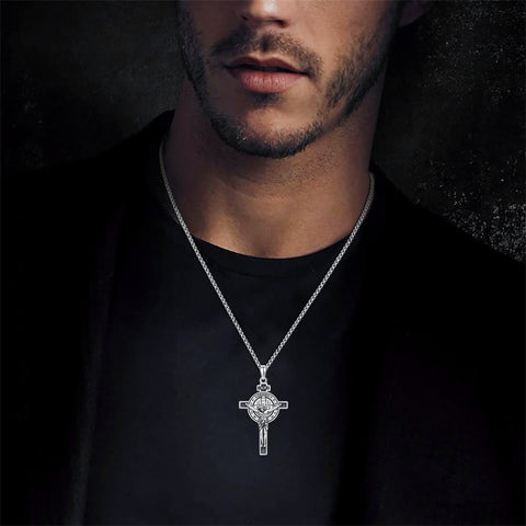 925 Sterling Silver  Benedict Crucifix Necklace Protection Catholic Jewelry Gifts for Men Women