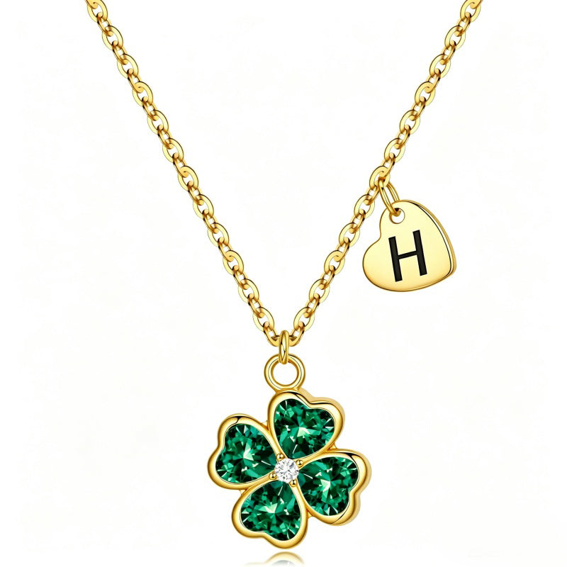 14K Gold Plated Initial Four Leaf Clover Pendant Necklace