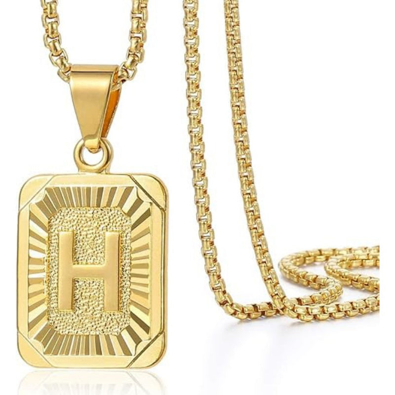 14K Gold Plated  Initial A-Z Letter Pendant Necklace Stainless Steel Box Chain 24inch