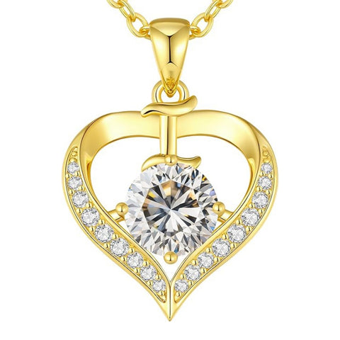 14K Gold Plated Initial Love Heart 2 Carat Moissanite Necklaces for Women Christmas Anniversary Birthday Present Gifts