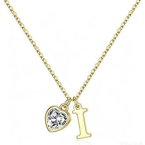14K Gold Plated Initial A-Z Heart Birthstone Letter Necklace