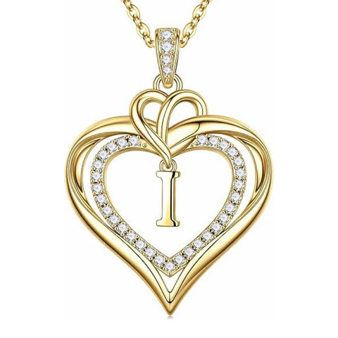 14K Gold Plated Initial Double Heart Pendant Necklace Anniversary Birthday Gifts for Women