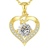 14K Gold Plated Initial Love Heart 2 Carat Moissanite Necklaces for Women Christmas Anniversary Birthday Present Gifts