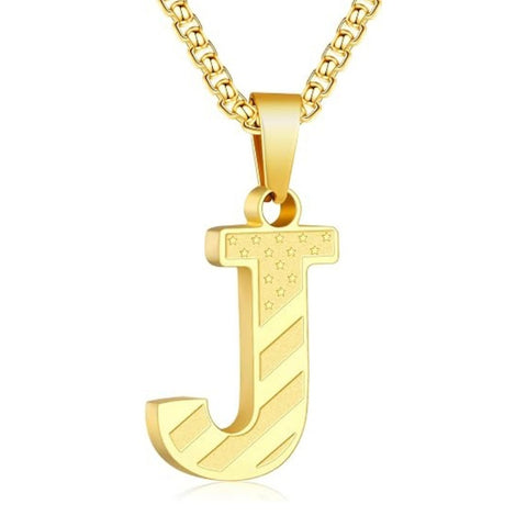 14K Gold Plated American Flag Initial Pendant Necklace for Men