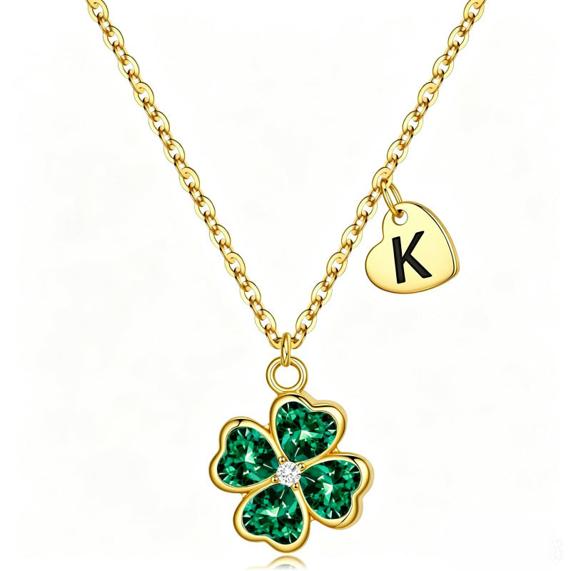 14K Gold Plated Initial Four Leaf Clover Pendant Necklace