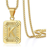 14K Gold Plated  Initial A-Z Letter Pendant Necklace Stainless Steel Box Chain 24inch