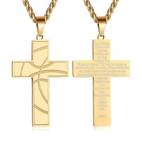 14K Gold Plated Bible Verse Basketball Cross Pendant Necklace for Men