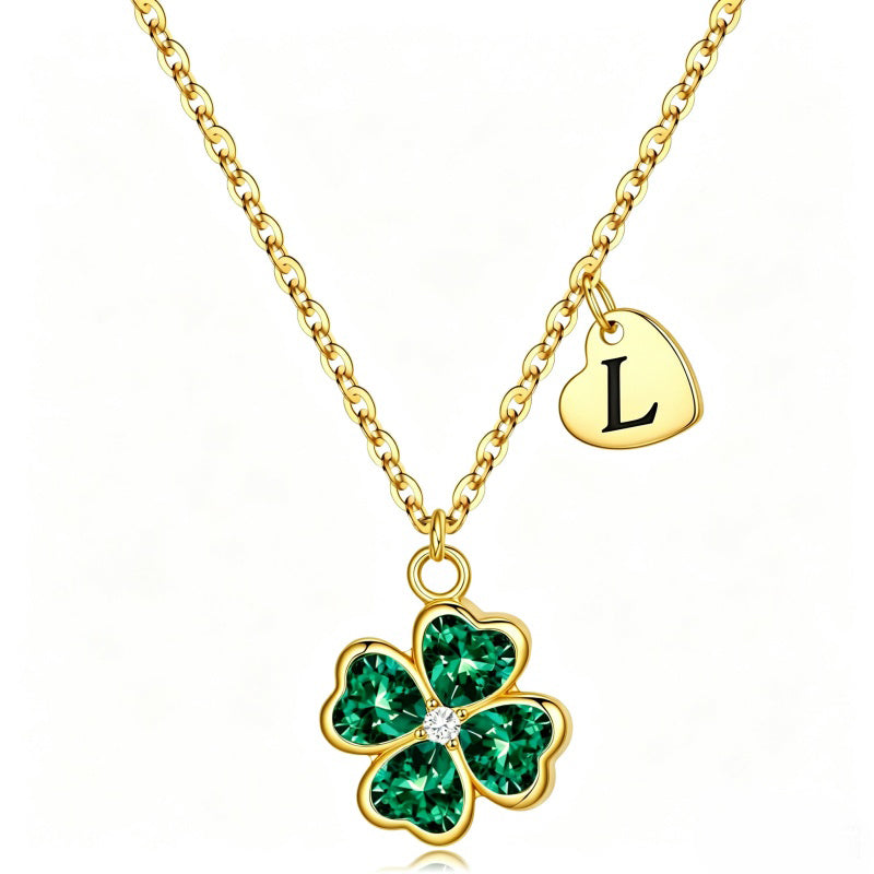 14K Gold Plated Initial Four Leaf Clover Pendant Necklace