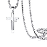 White Gold Plated Stainless Steel Cross Initial Necklaces Cross Pendant Necklaces for Men Women Gifts