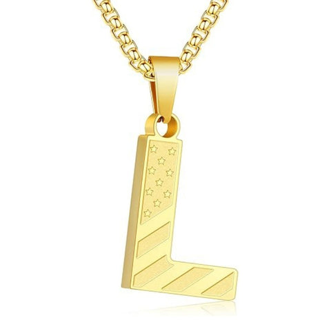 14K Gold Plated American Flag Initial Pendant Necklace for Men