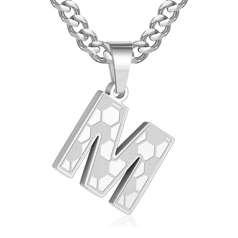 14K Gold Plated Soccer Initial Pendant Necklace for Men