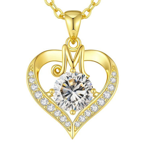 14K Gold Plated Initial Love Heart 2 Carat Moissanite Necklaces for Women Christmas Anniversary Birthday Present Gifts