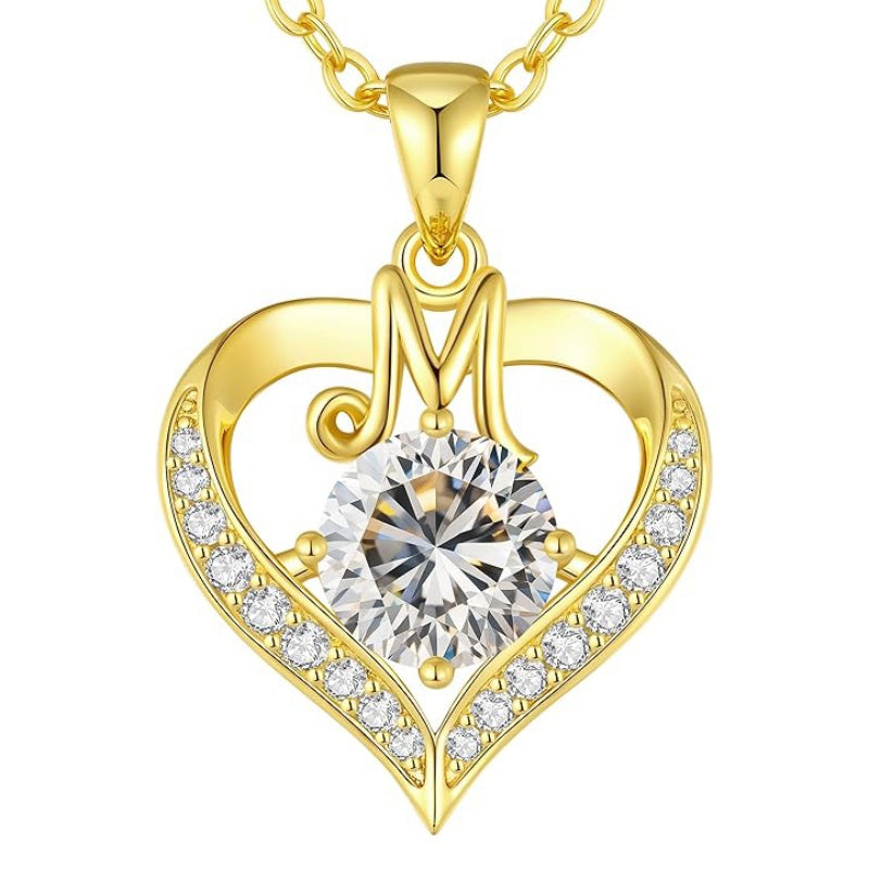 14K Gold Plated Initial Love Heart 2 Carat Moissanite Necklaces for Women Christmas Anniversary Birthday Present Gifts