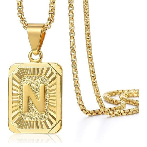 14K Gold Plated  Initial A-Z Letter Pendant Necklace Stainless Steel Box Chain 24inch