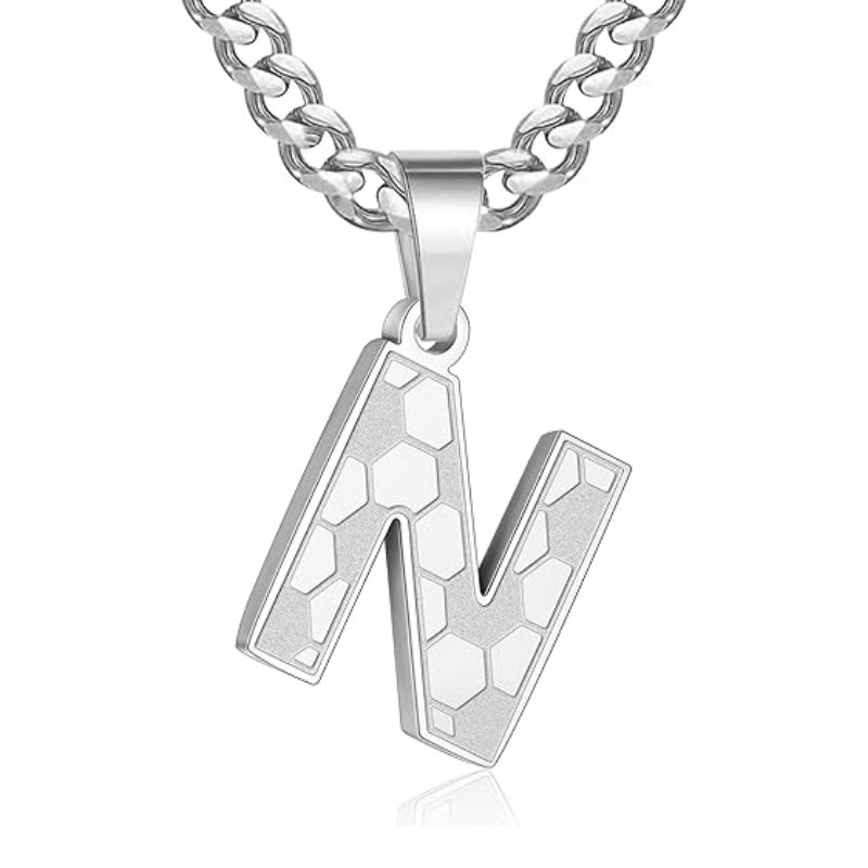 14K Gold Plated Soccer Initial Pendant Necklace for Men