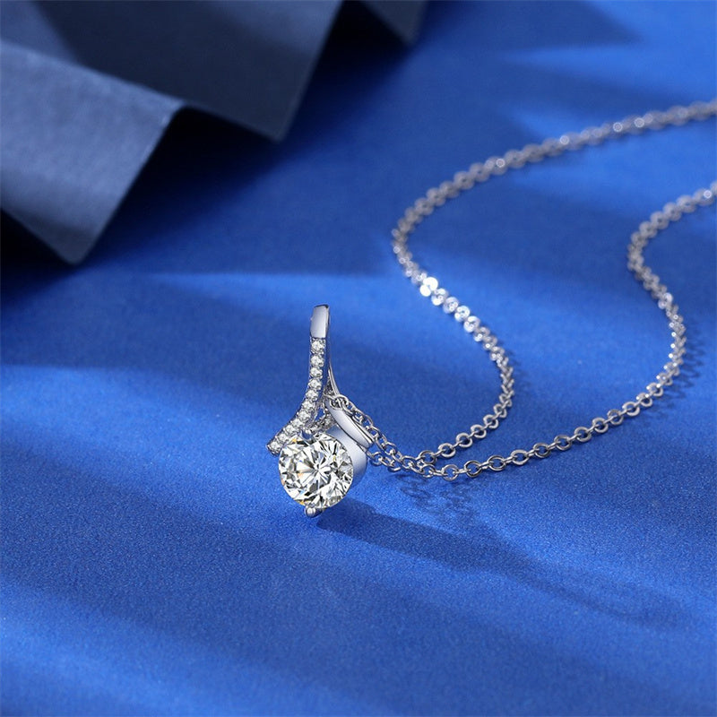 Sterling Silver 1CT Moissanite Pendant Necklace, Valentine's Day Gift
