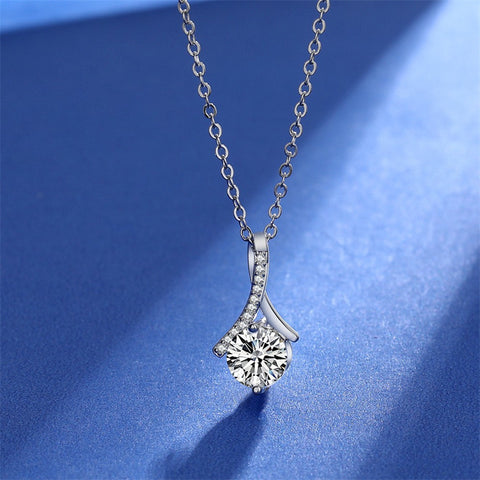 Sterling Silver 1CT Moissanite Pendant Necklace, Valentine's Day Gift