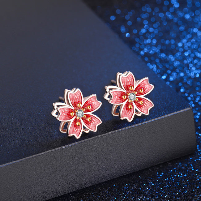 Cherry Blossom Earrings Rotatable Earrings S925 Silver Flower Earrings Gift for Women