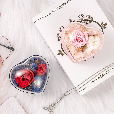 Heart-Shaped Eternal Flower Jewelry Gift Box Pendant Necklace Ring Box for Valentine's Day Mother's Day