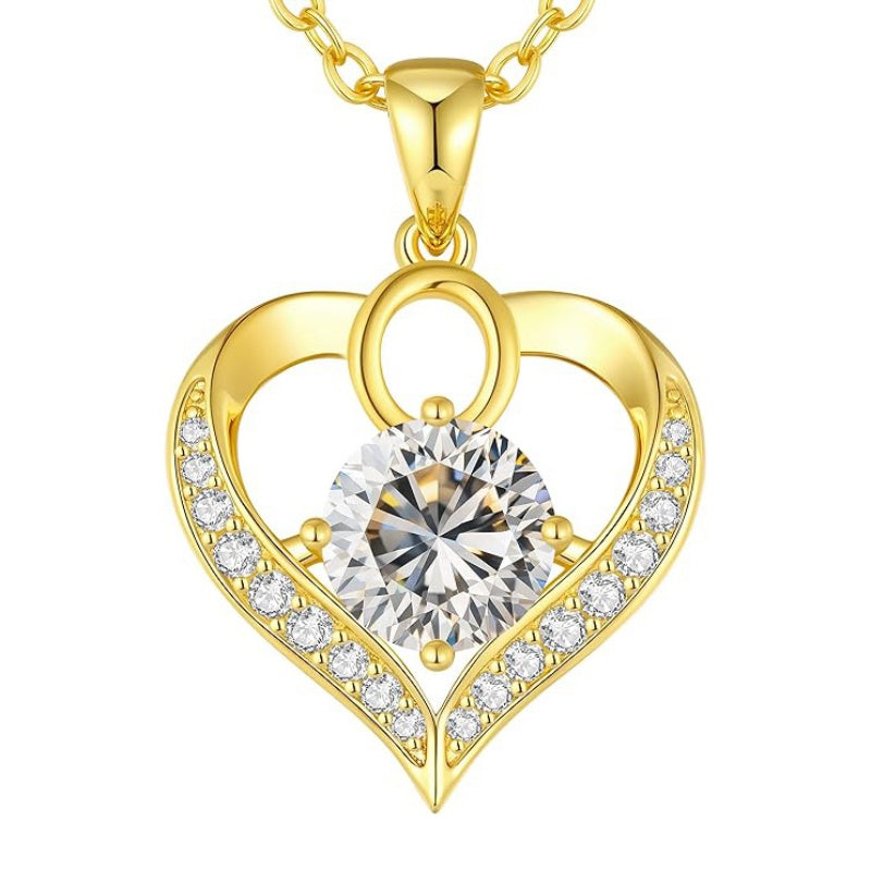 14K Gold Plated Initial Love Heart 2 Carat Moissanite Necklaces for Women Christmas Anniversary Birthday Present Gifts