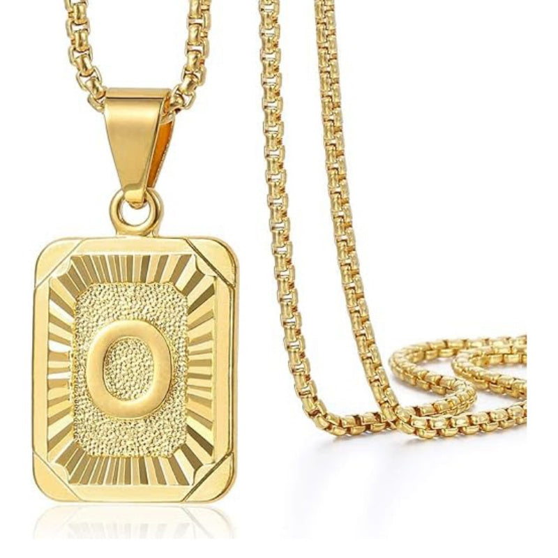 14K Gold Plated  Initial A-Z Letter Pendant Necklace Stainless Steel Box Chain 24inch