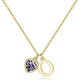 14K Gold Plated Initial A-Z Heart Birthstone Letter Necklace