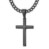 Sterling Silver Cross Necklace Beveled Edge for Men Women With Stainless Steel Cuban Link Necklace