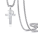 White Gold Plated Stainless Steel Cross Initial Necklaces Cross Pendant Necklaces for Men Women Gifts