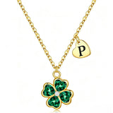 14K Gold Plated Initial Four Leaf Clover Pendant Necklace