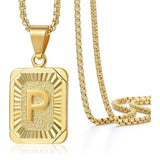 14K Gold Plated  Initial A-Z Letter Pendant Necklace Stainless Steel Box Chain 24inch