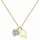 14K Gold Plated Initial A-Z Heart Birthstone Letter Necklace