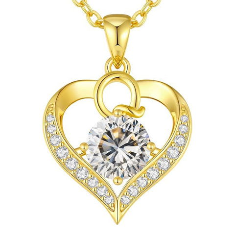 14K Gold Plated Initial Love Heart 2 Carat Moissanite Necklaces for Women Christmas Anniversary Birthday Present Gifts
